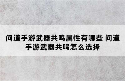 问道手游武器共鸣属性有哪些 问道手游武器共鸣怎么选择